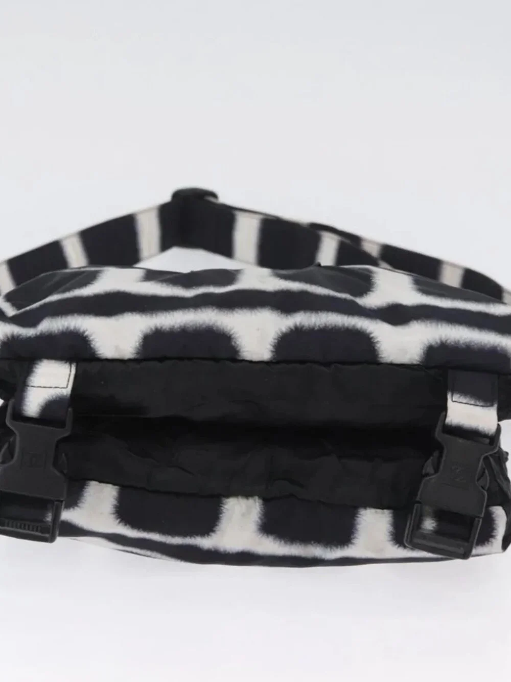 CHANEL Shoulder Bag Nylon Black White Silver CC Auth BA11713A